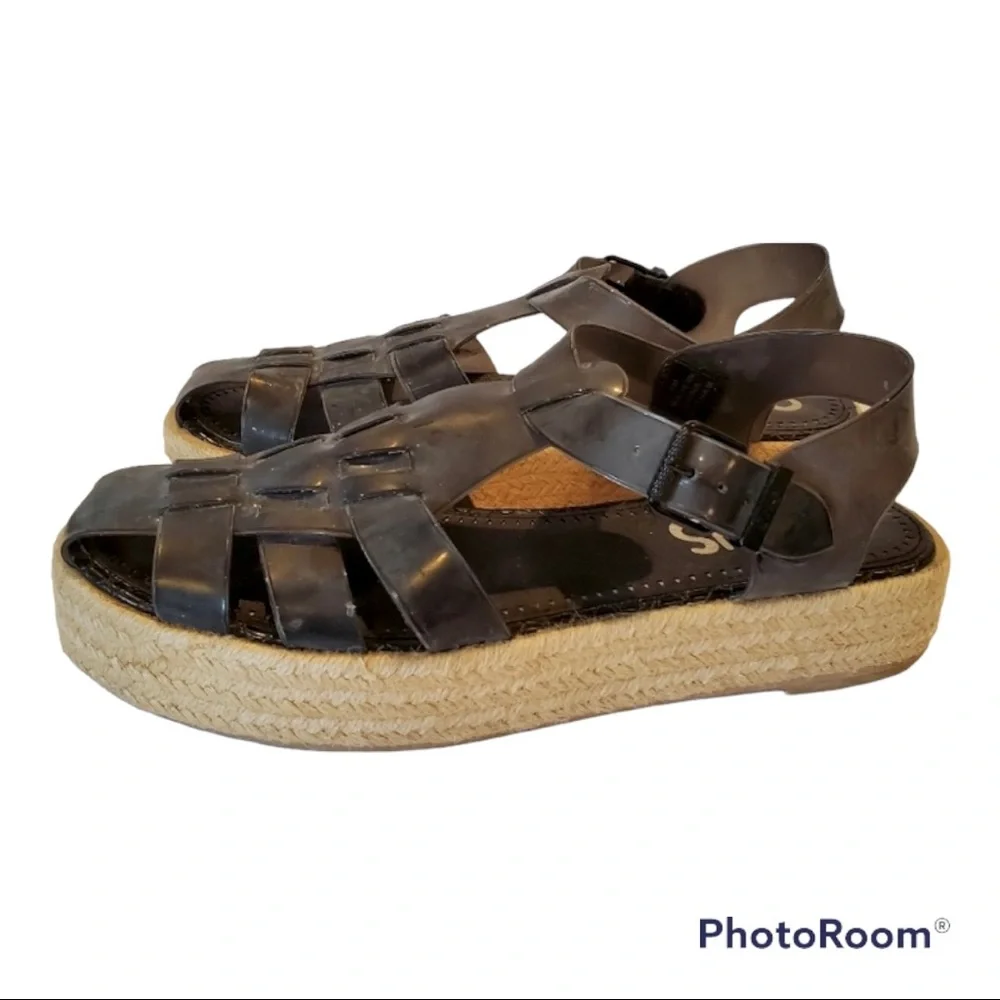 Sam Edelman Black Jelly Fisherman Espadrille Platform Sandals Sz. 7